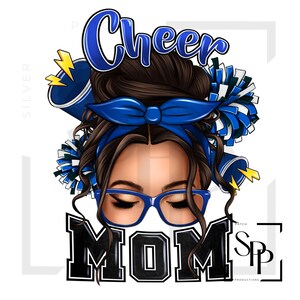 UV-DTF-sticker Cheer Mom Blauw Wit Latina Woman Klaar om aan te brengen Permanente zelfklevende sticker Bekers Telefoonhoesjes Bril Auto's Elk plat oppervlak