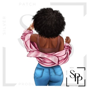 UV DTF Afro-Amerikaanse mooie vrouw Mijn rug Roze shirt Print Klaar voor het aanbrengen van permanente zelfklevende sticker Cups Telefoonhoesjes Bril Auto's