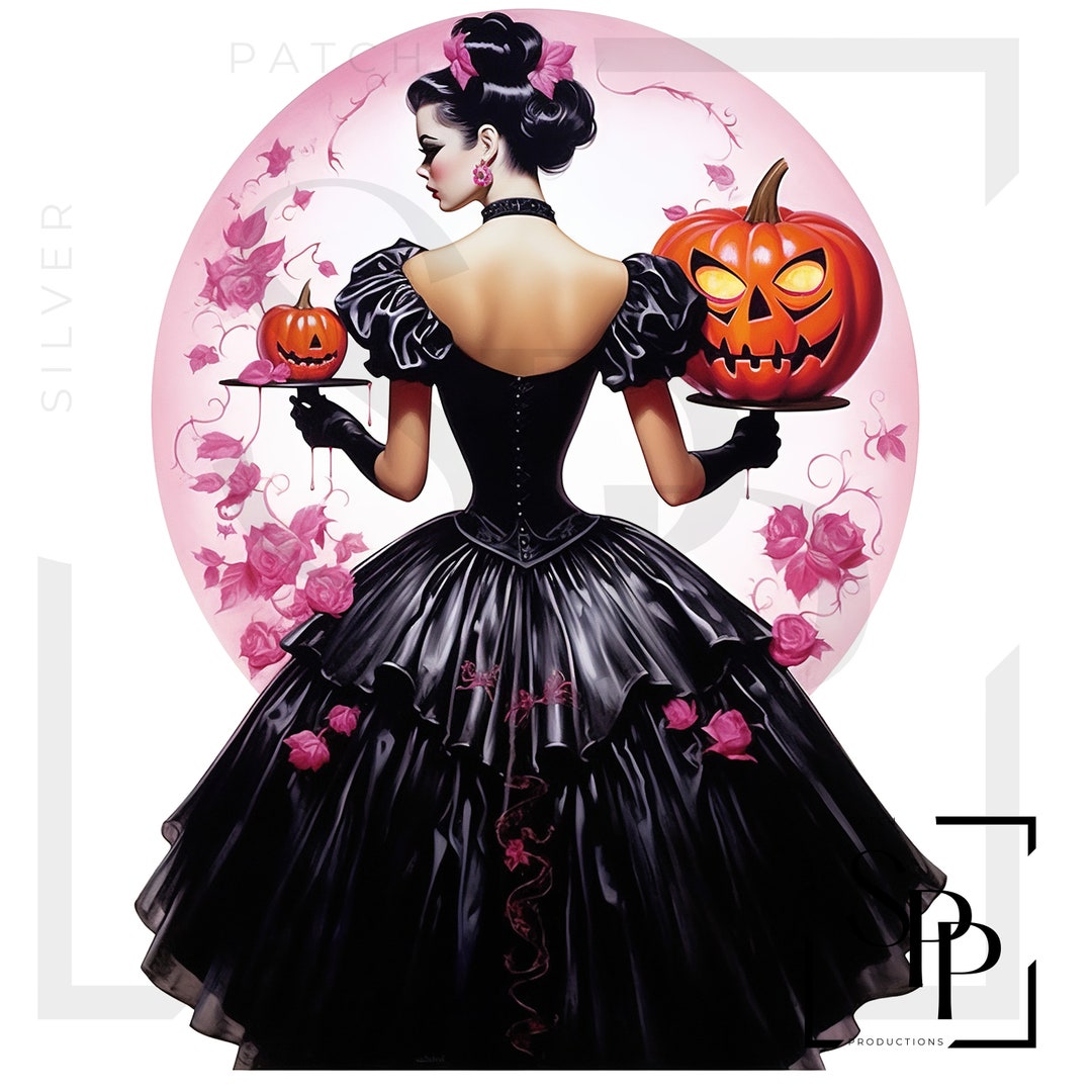 UV DTF Decal Halloween Goth Pinup Lady in Black Style Design - Etsy