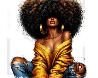 UV DTF Beautiful Black Woman Curly Hair Golden Pretty Print Ready to Apply Permanent Adhesive Sticker Cups Phone  Glasses Cars