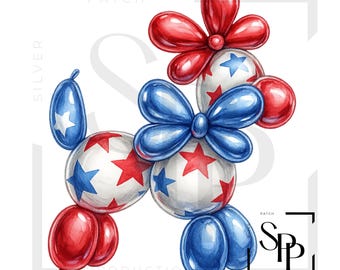 UV DTF Balloon Dog Red White Blue Stars Puffy Balloons Print Ready to Apply Permanent Adhesive Sticker Cups Phone Cases Glasses Cars