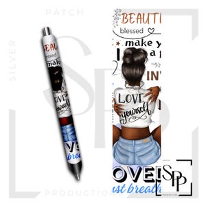 UV-DTF-sticker Beautiful Love Yourself Messy Bun Print Pen Wrap Print Klaar om aan te brengen Permanente zelfklevende cups Telefoonhoesjes Brillen Auto