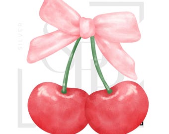 UV DTF Red Cherry And Bow Coquette Print Ready to Apply Permanent Adhesive Sticker Cups Phone  Glasses Cars