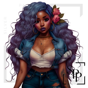 UV DTF Afro-Amerikaanse mooie vrouw denim en rozen print klaar om permanente zelfklevende sticker kopjes telefoonhoesjes glazen auto's aan te brengen