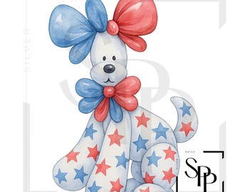 UV DTF Balloon Dog Red White Blue Stars Print Ready to Apply Permanent Adhesive Sticker Cups Phone Cases Glasses Cars