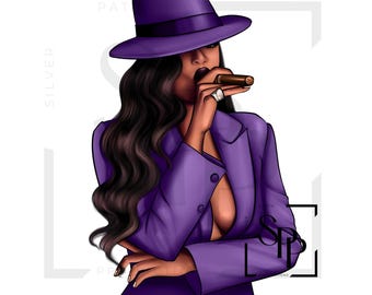 Sublimation Transfer Purple Smoking A Cigar Black Woman Ready to Apply Cup Mug Tumblers Shirts