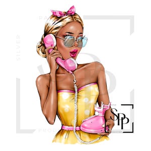 UV-DTF Mooie gebruinde Latina blanke vrouw retro op de telefoon Print klaar om aan te brengen Permanente sticker Cups Telefoonbril Auto's