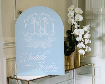 Wedding Crest Acrylic Welcome Sign, 36 Inches Tall,  1/8" Acrylic with permanent Ink, Not Vinyl Stickers. Digital File Opt.