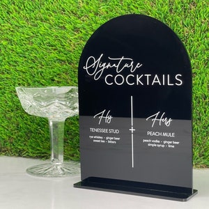 His and Hers Signature Drink Bar Sign, Standing Wedding Sign, Arched Round Top Black and White