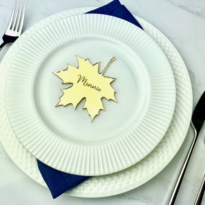 Custom Maple Leaf Place Cards, Acrylic Mirror, Laser Cut & Engraved, Fall Table Decor