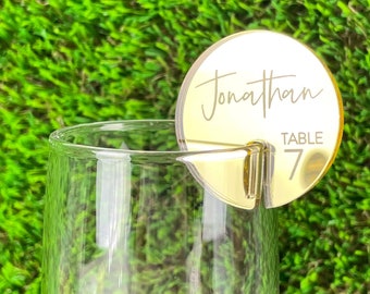Escort Card Rounds, Acrylic Drink Name Tag Rounds, Stemless Stirrers. HOLDS Glass!