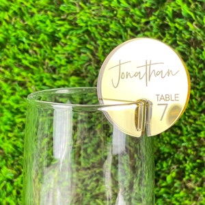 Escort Card Rounds, Acrylic Drink Name Tag Rounds, Stemless Stirrers. HOLDS Glass!