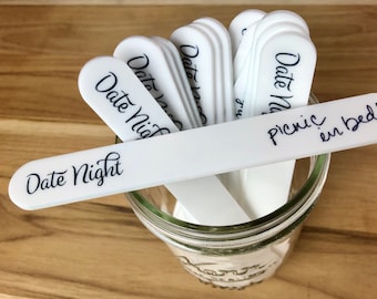 Date Night Idea Jar Sticks, Made from White Acrylic. Wedding, Anniversary, or Bridal Shower Party Game. Date Night Box
