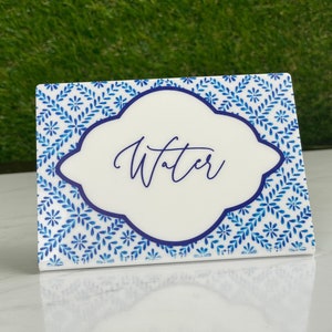 High End Buffet Cards, Food Label Signs, Bent Printed Acrylic, Lemon Bleu Tile, Capri Lemon Theme, Food tag