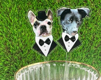 Printed Signature Dog Pet Stir Stick,  I Do Too & Dog Of Honor, Tuxedo bowtie, Watercolor Acrylic Cocktail sticks, Wedding Drink Sticks