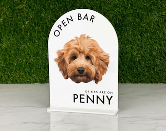 Minimalist Open Bar Sign, Drinks Are On Me, Drinks Are On Us, Dog of Honor, Signature Drink Sign, Pet or Dog. Illustrated Pet Artwork