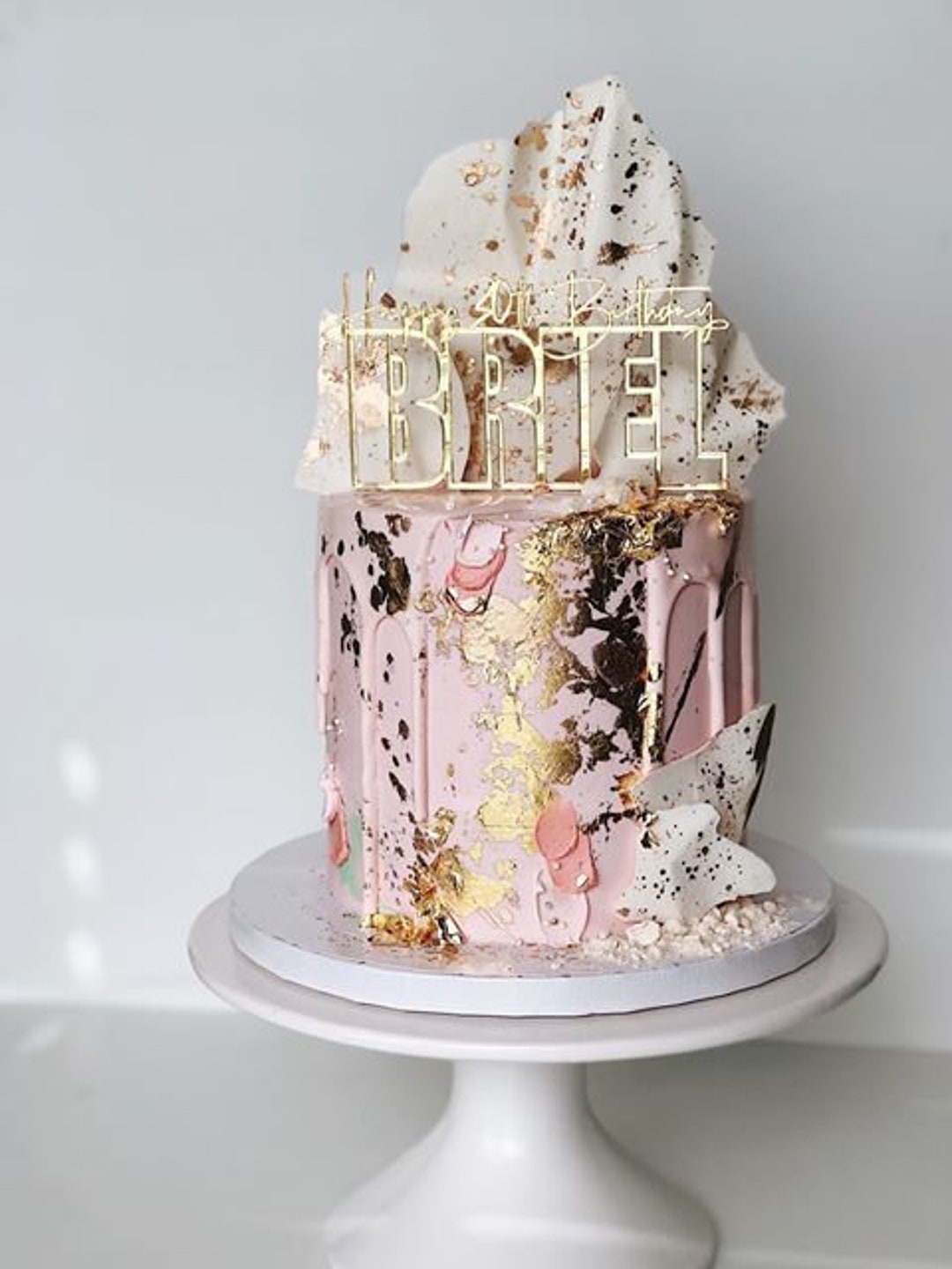 Happy Birthday Cake Topper W/ Custom Name, Laser Cut Gold Mirror 1/8 ...