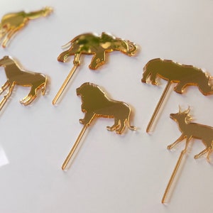 Gold Safari Birthday/baby shower Animal Cupcake Toppers, Wild One Birthday, Jungle Party, elephant, giraffe, lion, rhino & monstera leaves image 4