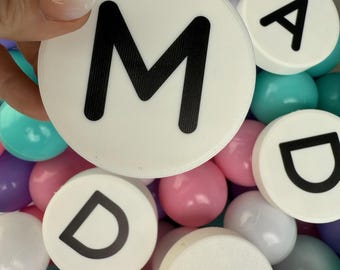 Giant Friendship Bracelet Letter Beads for Jumbo Garland, 3D Printed 3/4" Thick and 3" Round, T-Swift Birthday Decor. Giant Letter Beads