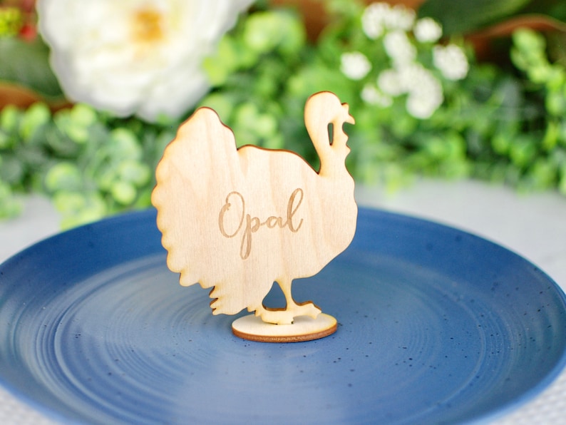 Custom Turkey Name Place Cards Standing Thanksgiving Name Wood