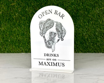 Enseigne de bar ouvert minimaliste, Je bois un coup, Nous sommes payants, Chien d'honneur, Enseigne pour boisson signature, Animal de compagnie ou chien