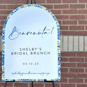 Acrylic Bridal Welcome Sign, Lemon and Blue Tiles, Italian Mediterranean, High Quality Direct Print onto White Acyrlic