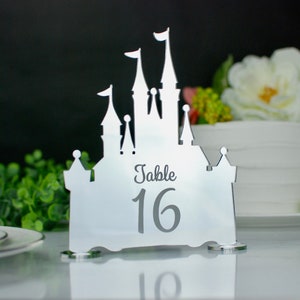 Castle Wedding Table Numbers | Engraved Laser Cut in Gold Silver Mirrored Acrylic