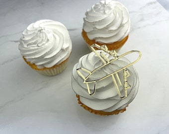 Airplane Themed Cupcake Charms (Set of 6), Airplane / Travel Cupcakes, Laser Cut 1/8" Acrylic