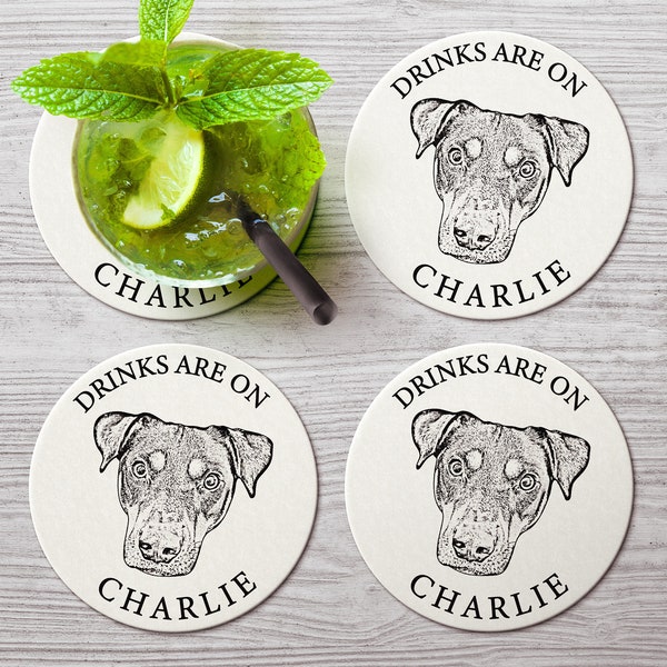 Minimalist Custom Pet Coasters - Personalized 4" Round Paper Coasters with YOUR Pet's Image. -- Simple Modern Sleek Drinks on Me, Cheers