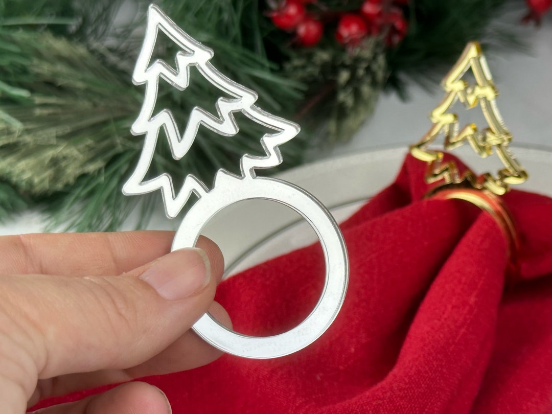 Christmas Tree Napkin Ring, Laser Cut From Gold or Silver Acrylic