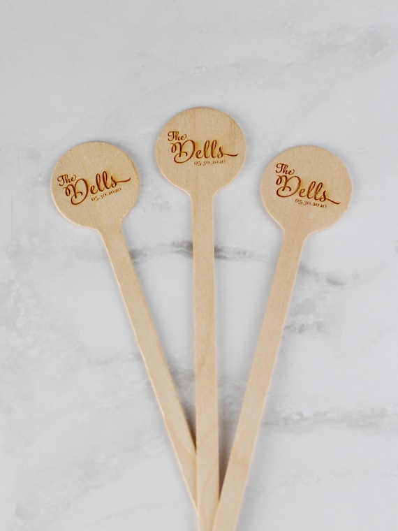 50 Custom Wood Engraved Stir Sticks, Cocktail Sticks, Wedding