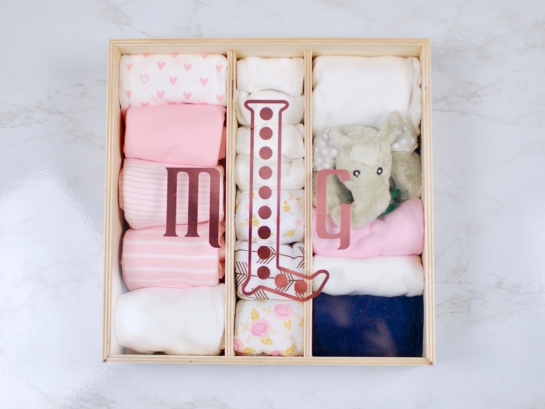 Rose Gold Monogrammed Baby Girl Gift Box