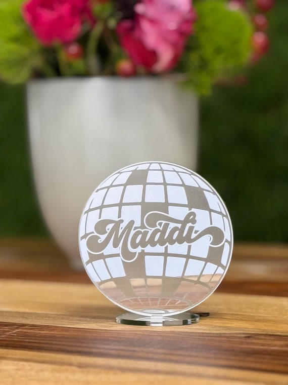 Disco Ball Place Cards | Custom Guest Card | Place Setting in SILVER Mirror | Engraved | Acrylic