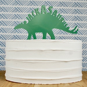 Dinosaur Cake Topper w/ Your Custom Name in Green Acrylic, Dinosaur party Decorations