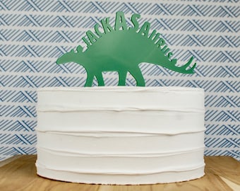 Dinosaur Cake Topper w/ Your Custom Name in Green Acrylic, Dinosaur party Decorations