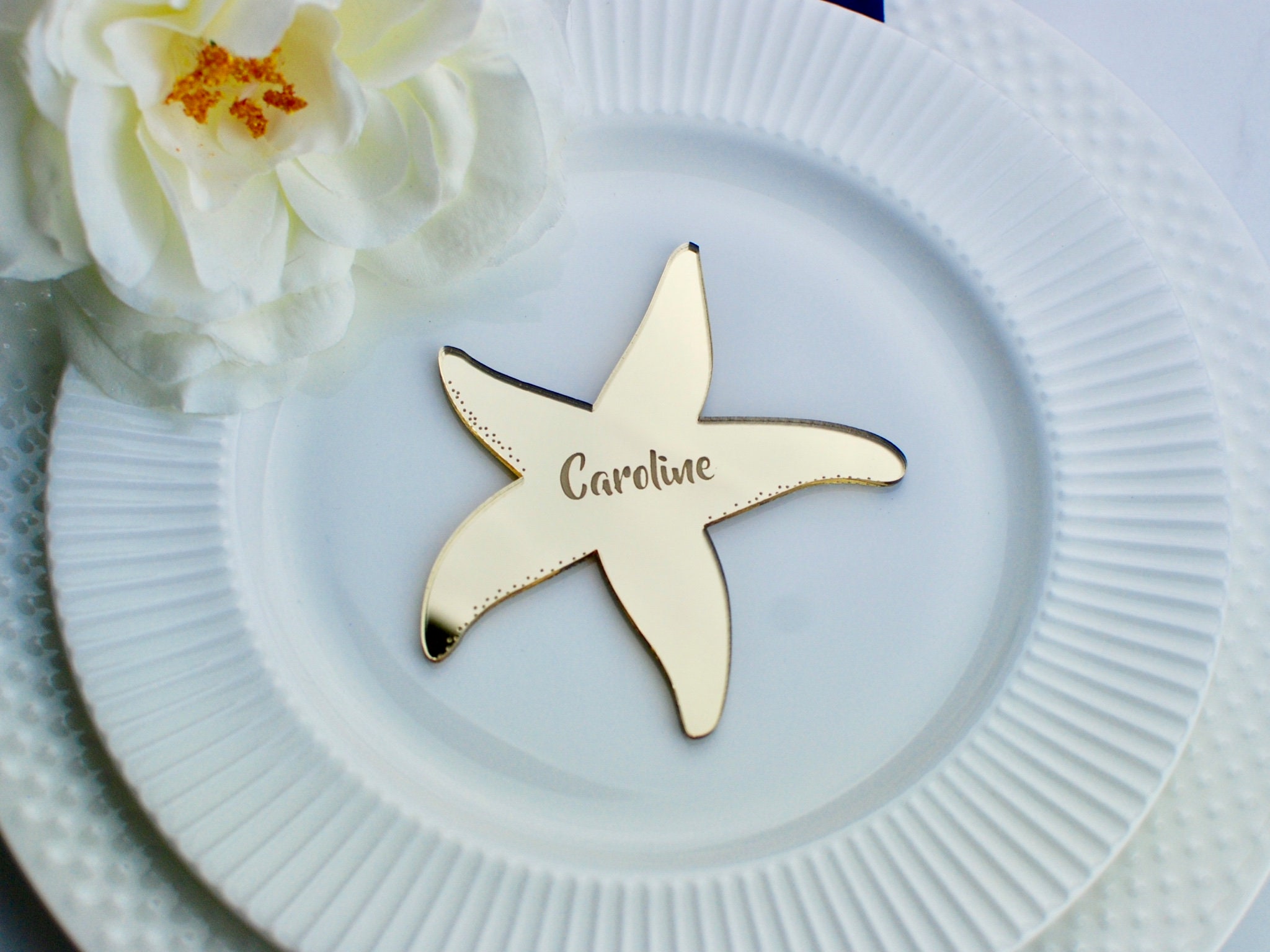 Starfish Wedding Place Card Laser Cut Gold Acrylic Mirror Starfish Wedding Place Card Laser Cut Gold Acrylic Mirror