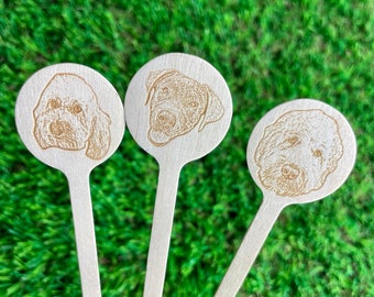 Signature Dog Drink Stir Stick, I Do Too Wood Engraved Cocktail sticks, Wedding Drink Sticks (ONE-SIDED) Send YOUR dog’s image. (set of 50)