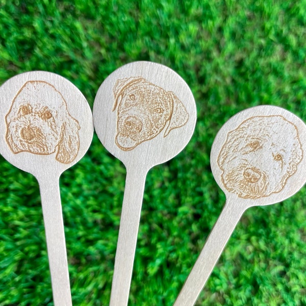 Signature Dog Drink Stir Stick, I Do Too Wood Engraved Cocktail sticks, Wedding Drink Sticks (ONE-SIDED) Send YOUR dog’s image. (set of 50)