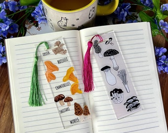 Two Custom Acrylic Bookmark, Mushroom Themed, Cute Mushroom Pattern, Acrylic Bookmark With Tassel, Aesthetic Mushroom Bookmark, MG