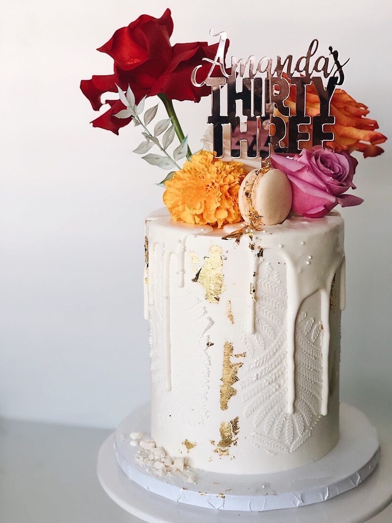 33 Happy Birthday Cake Topper, Gold, Rose Gold, or Silver Mirrored ...