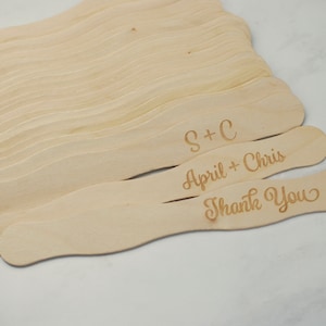 25 Fan Sticks Custom Engraved, 8 inch Wooden Wavy Wedding Fan Sticks set of 25 image 3