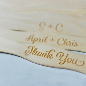 25 Fan Sticks Custom Engraved, 8 inch Wooden Wavy Wedding Fan Sticks set of 25 image 2