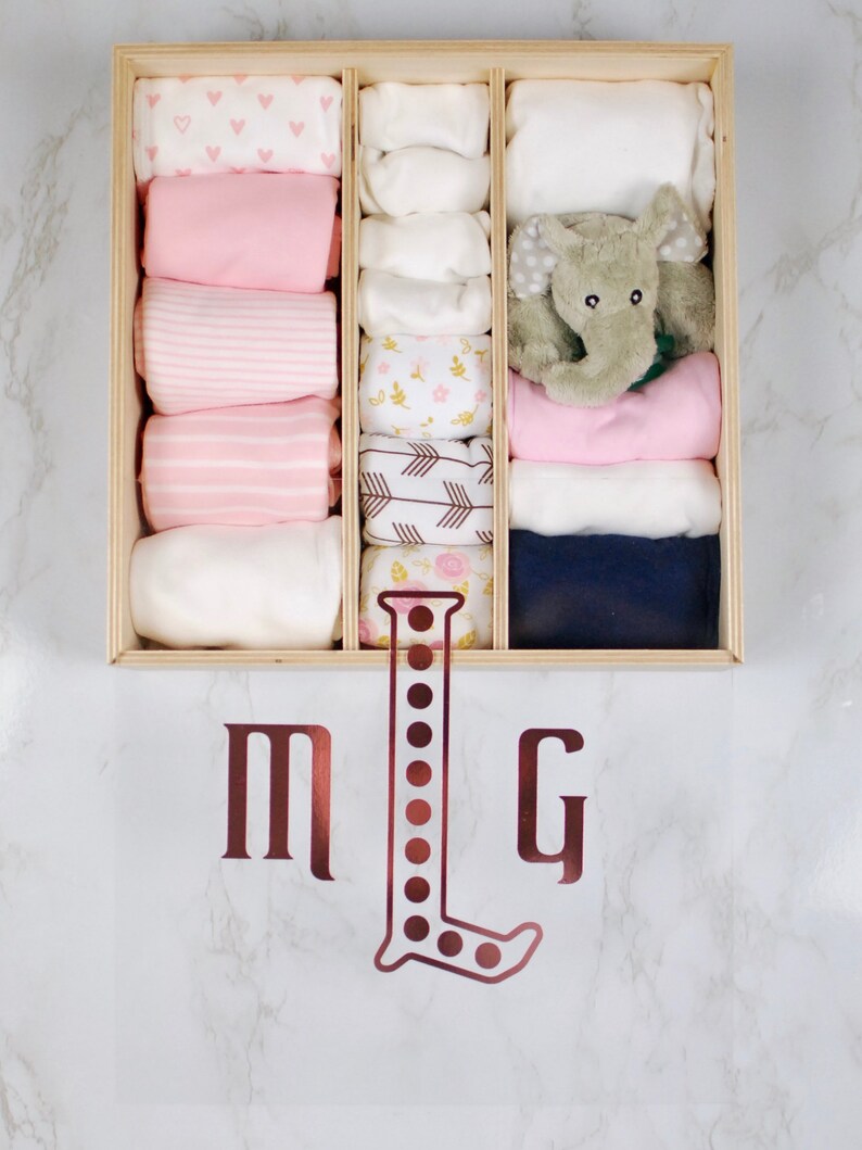 Rose Gold Monogrammed Baby Girl Gift Box