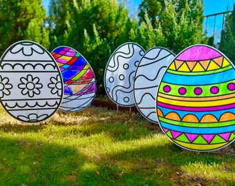 Fun Easter Activity - Egg Yard Signs Ready to be Colored In! Great for Easter Egg Hunts. Painting Craft, Color by Number Kit