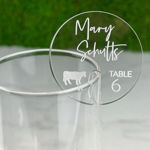 Meal Option Escort Card Rounds, Acrylic Drink Name Tag Rounds, Stemless Stirrers. HOLDS Glass!