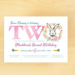 EDITABLE Some Bunny is Two, Bunny Girl Second Birthday Printable, Pink ...