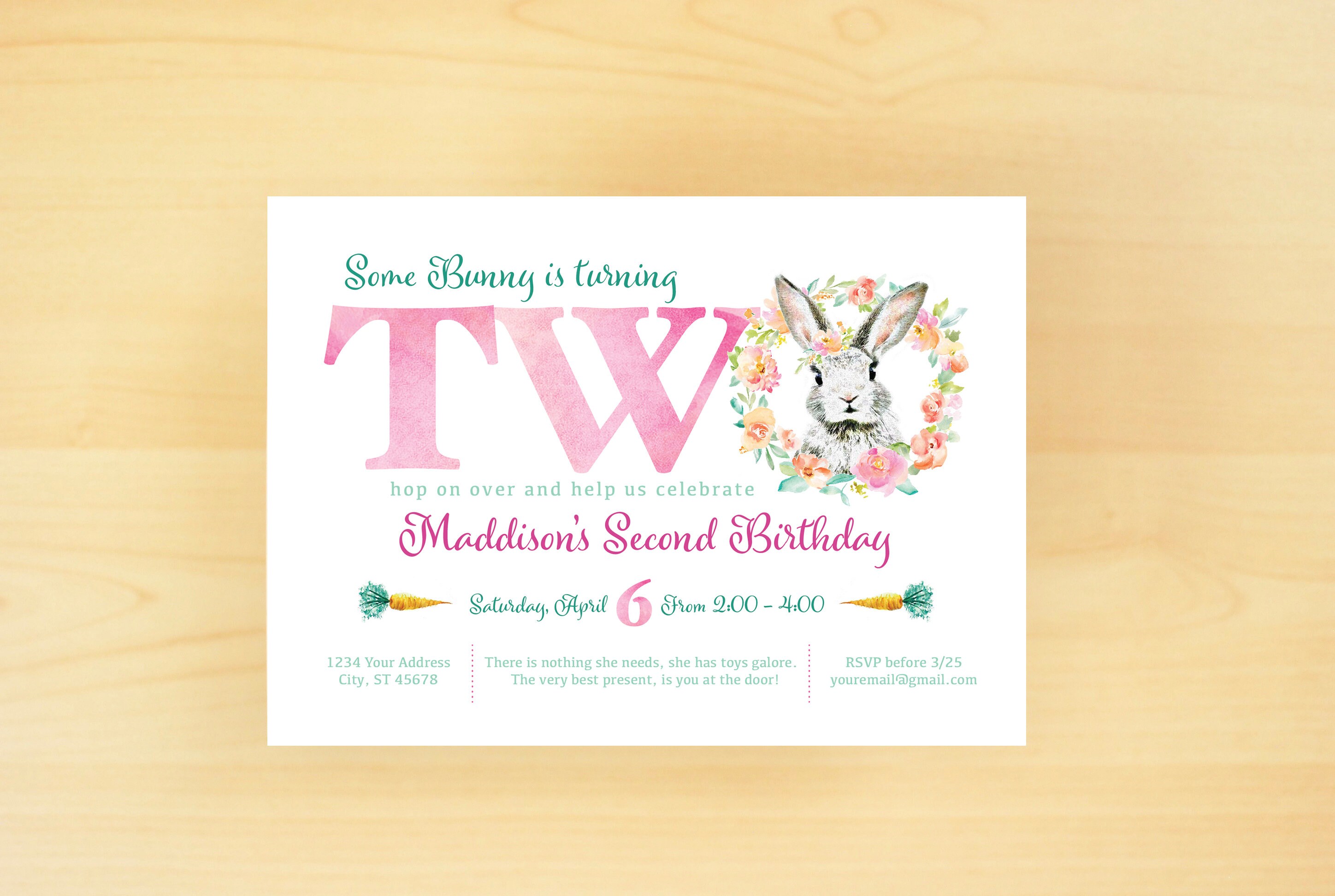 EDITABLE Some Bunny is Two Bunny Girl Second Birthday - Etsy