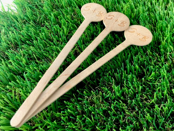 50 Custom Engraved Wood Stir Sticks, Cocktail Sticks, Wedding Drink Sticks  Floral, Flower, Orchid Round Top 