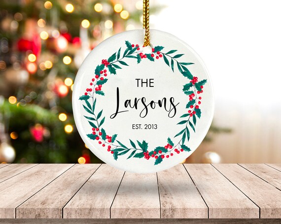 Personalized Last Name and Date Christmas Ornament