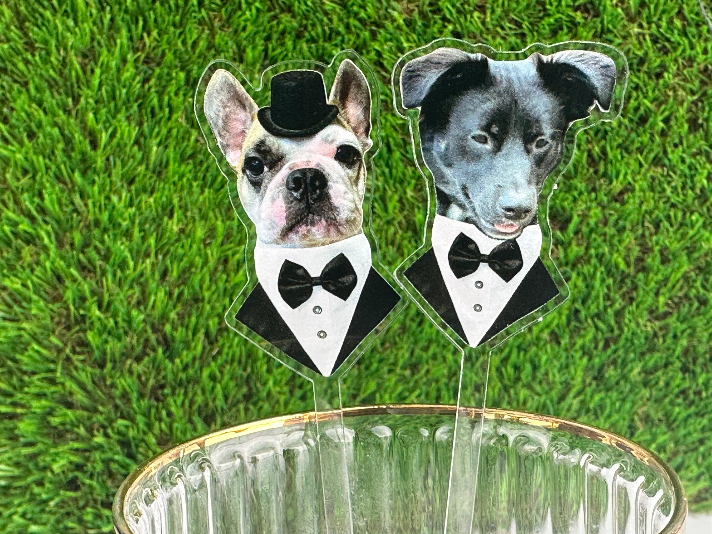 Printed Signature Dog Pet Stir Stick,  I Do Too & Dog Of Honor, Tuxedo bowtie, Watercolor Acrylic Cocktail sticks, Wedding Drink Sticks